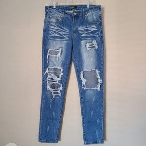 Amiri Men's Blue Distressed Knee Patched Jeans Size 34